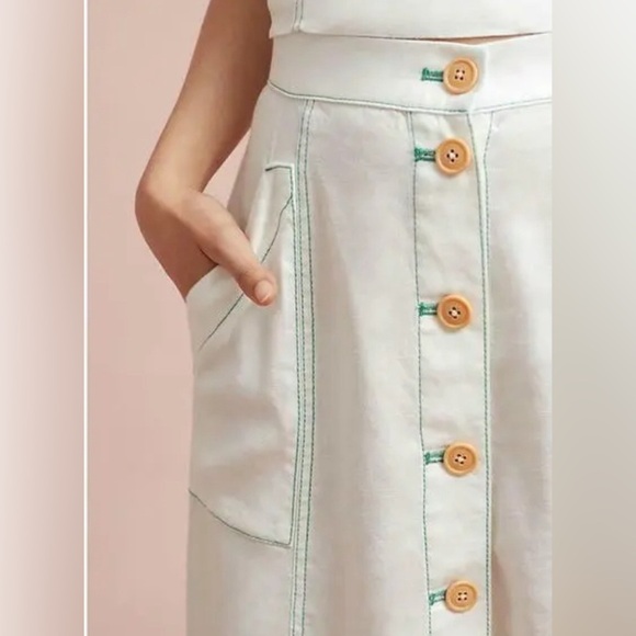 🆕 Akemi + Kin RIVERINE Linen Blend Midi Skirt sz 8 Anthropologie - Picture 5 of 7